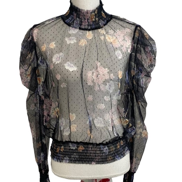 L.I.F.E. - LOVE IS FOR ETERNITY - SHEER HIGH COLLAR MESH SMOCK PUFF SLEEVE B20 - Picture 4 of 12